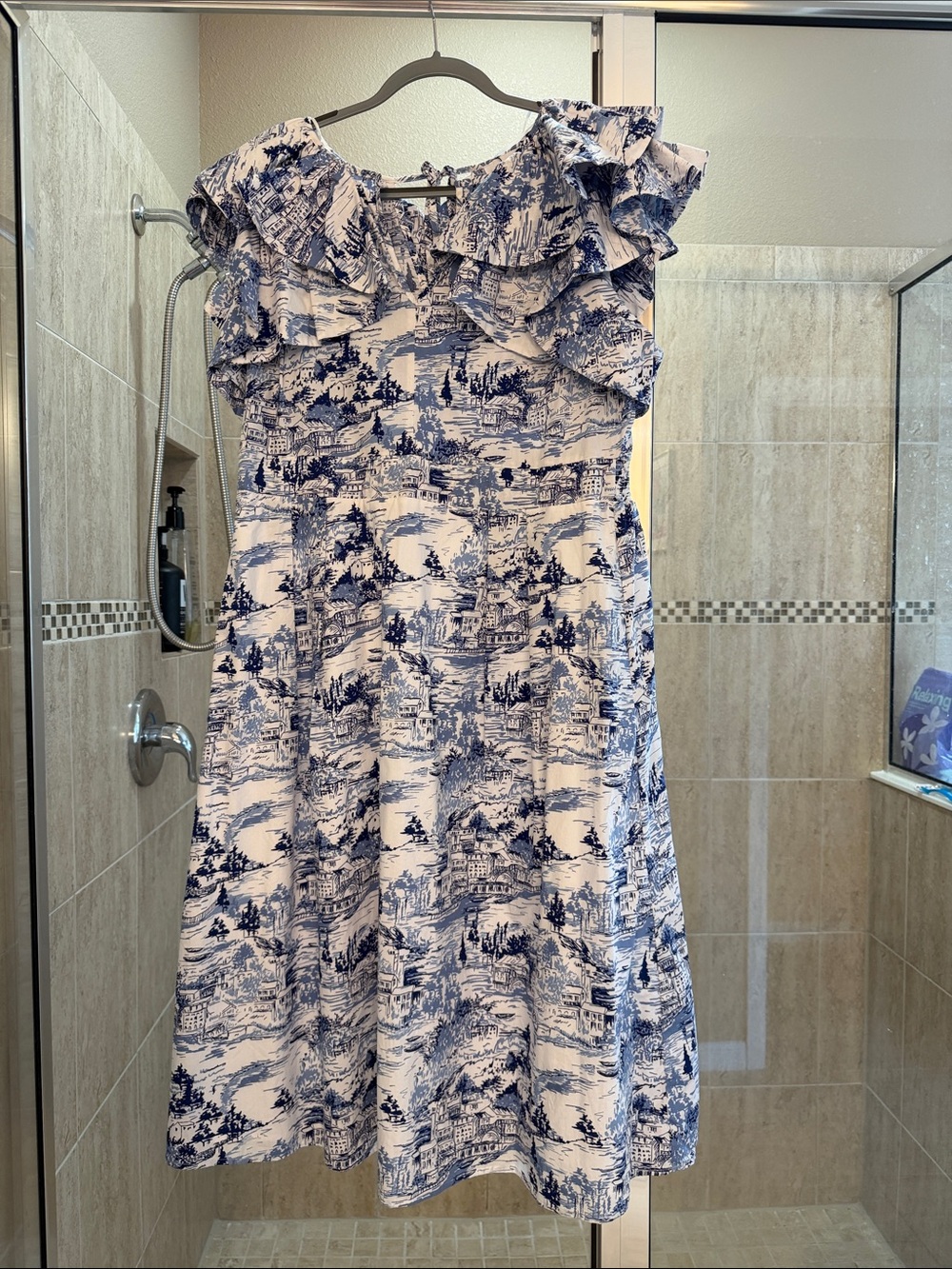 Sugarlips Blue and White Toile Ruffle Midi Dress
